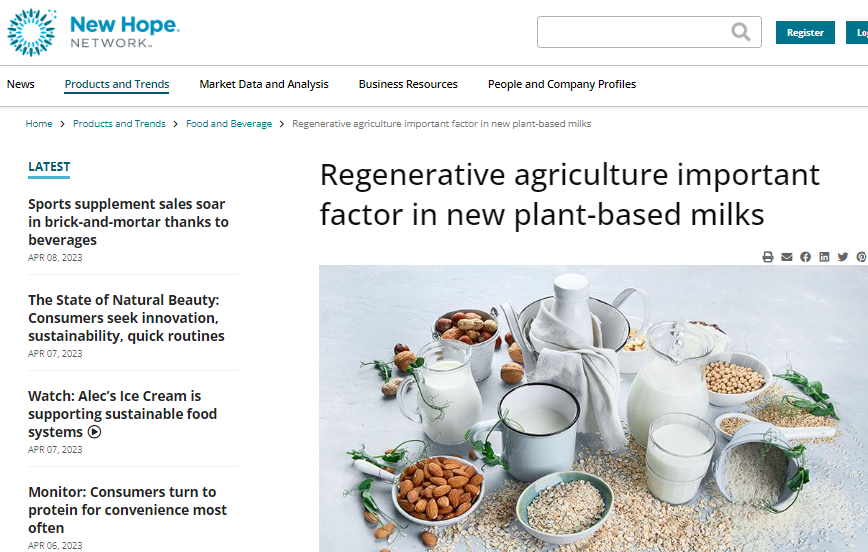 Regenerative agriculture important factor in new plant-based milks